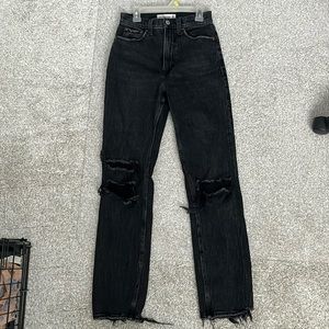 Ultra high rise ankle straight Black frayed Abercrombie jeans